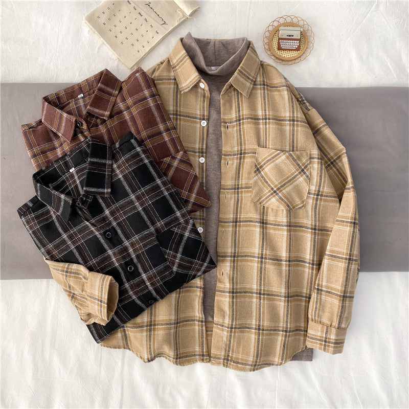 Autumn And Winter New Plaid Shirt Female Student Korean Style Loose Design Niche Tops
